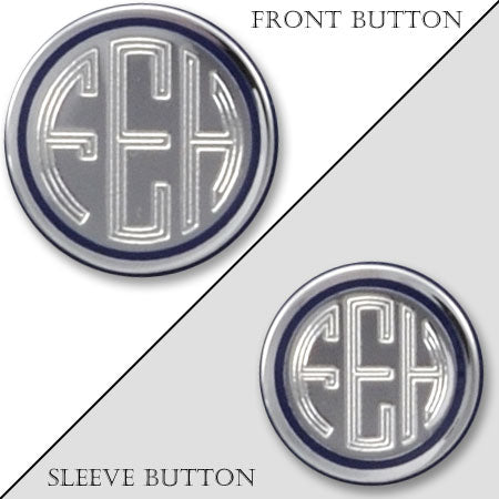 Polished Rhodium Electroplated Monogram Blazer Button with Navy Epoxy