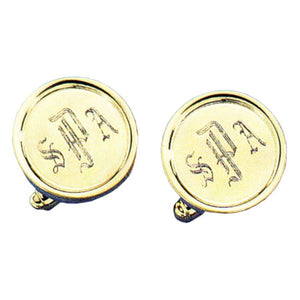 Rimmed Round Polished 24k Gold Monogram Cufflinks