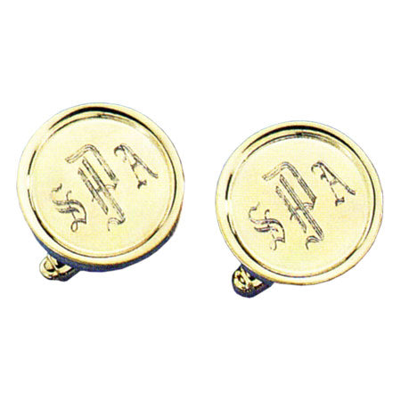 Rimmed Round Polished 24k Gold Monogram Cufflinks