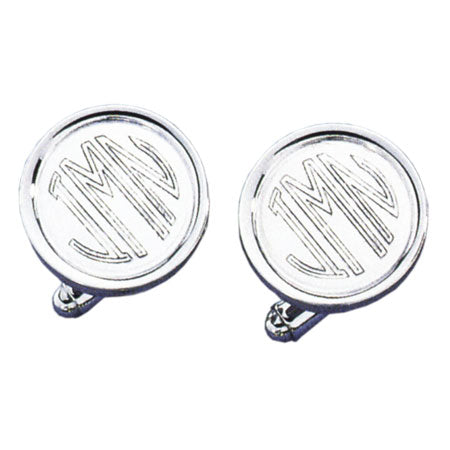 Rimmed Round Polished Rhodium Monogram Cufflinks