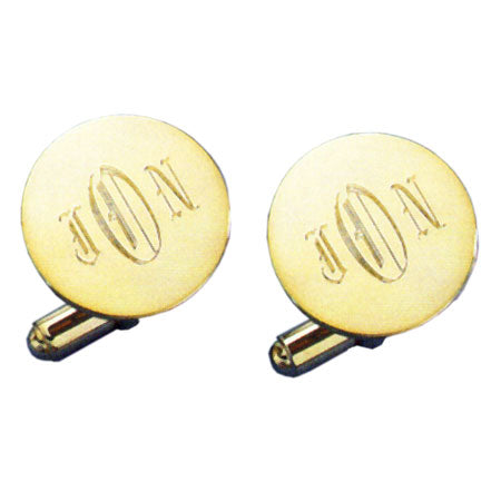 Domed Round Polished 24k Gold Monogram Cufflinks