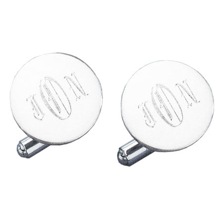 Domed Round Polished Rhodium Monogram Cufflinks