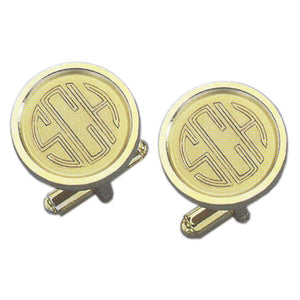 Rimmed Round Sandblasted 24k Gold Monogram Cufflinks