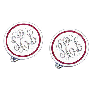 Round Polished Red Epoxy Rhodium Monogram Cufflinks