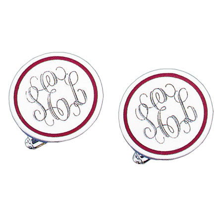 Round Polished Red Epoxy Rhodium Monogram Cufflinks