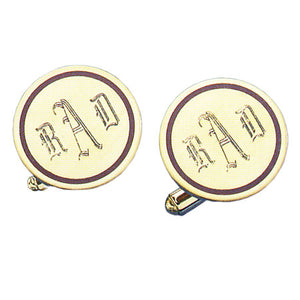 Round Polished Brown Epoxy 24k Gold Monogram Cufflinks