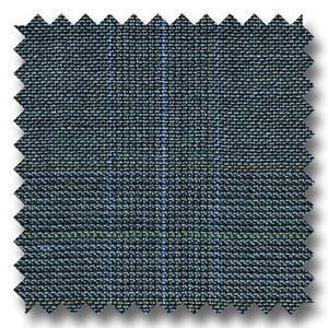 Blue Glen Plaid with Blue & Green Windowpane Check Super 130s Merino Wool