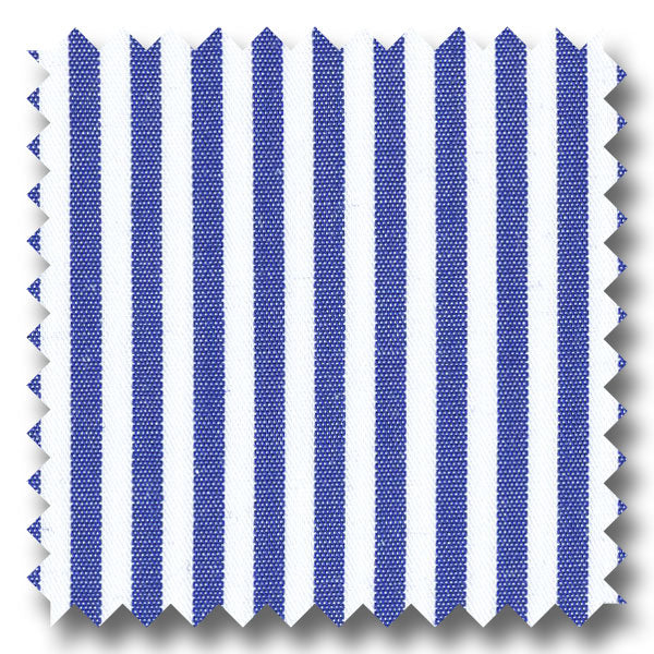 White with Medium Blue Bengal Stripe Pinpoint - Custom Dress Shirt
