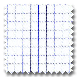 White with Blue and Navy Mini Grid Check Twill - Custom Dress Shirt